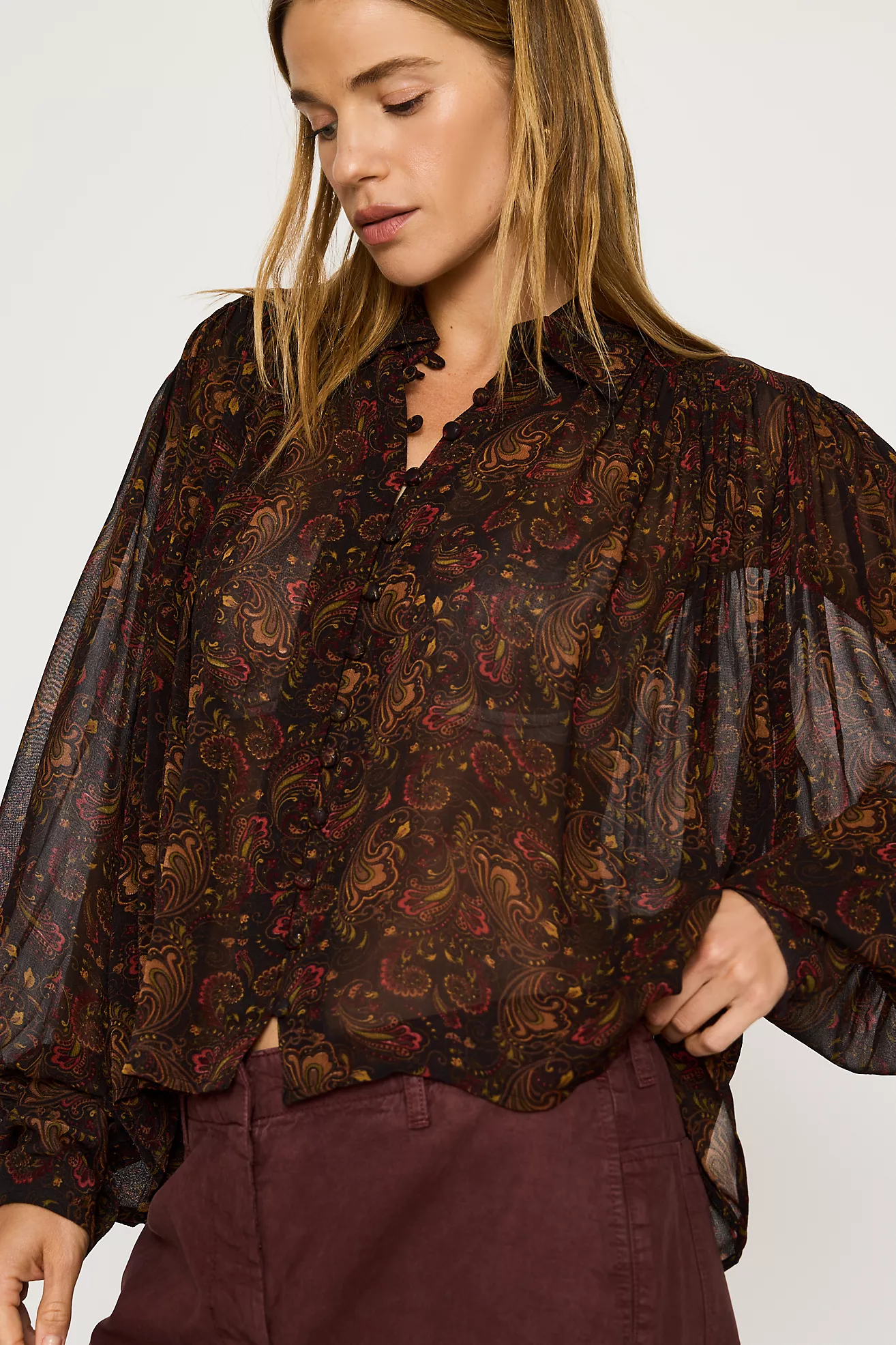 By Anthropologie Paisley Long-Sleeve Blouse