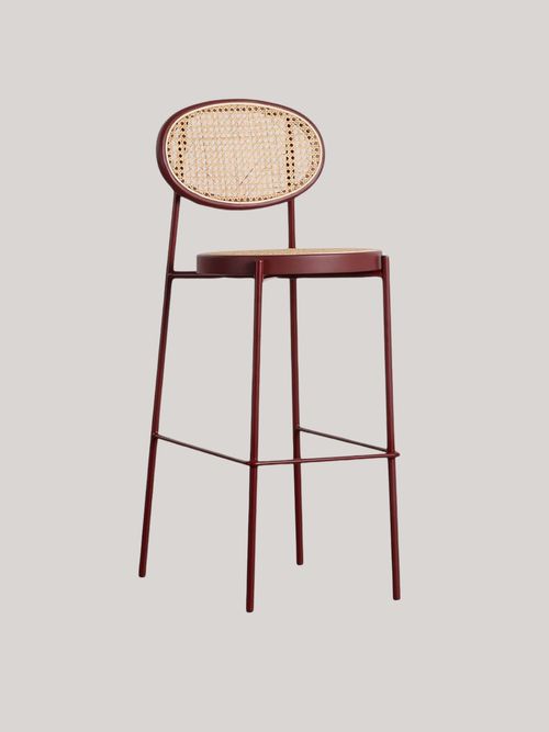 High Stool in Natural Rattan and Metal