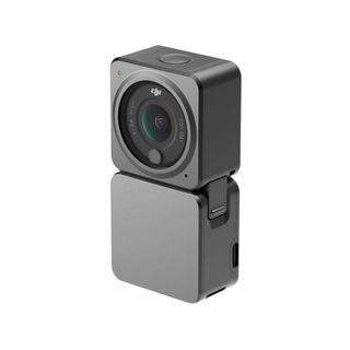 DJI Action 2 modular action camera with extra module attached, on white background