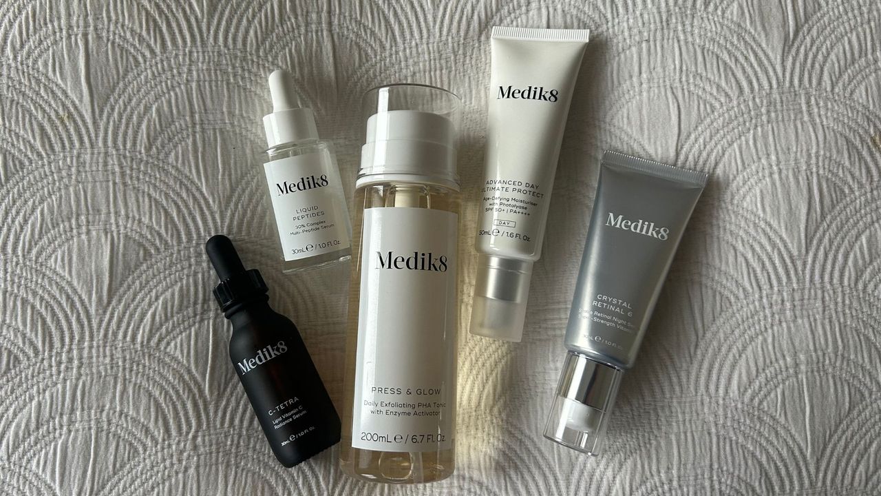 Flat lay of best Medik8 skincare products