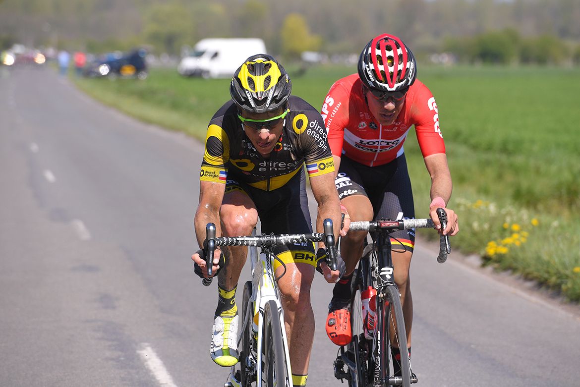 Sylvain Chavanel and Jelle Wallays on the move at Paris-Roubaix