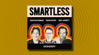 The logo of the Smartless podcast on a yellow background
