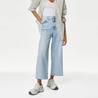 Lyocell Blend High Waisted Wide Leg Jeans