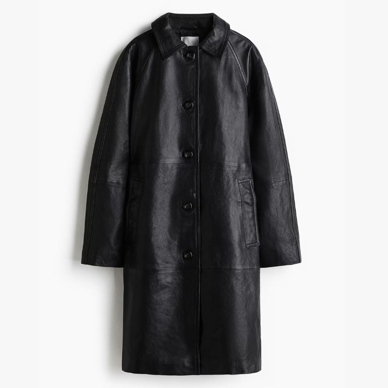 H&amp;amp;M, black leather coat