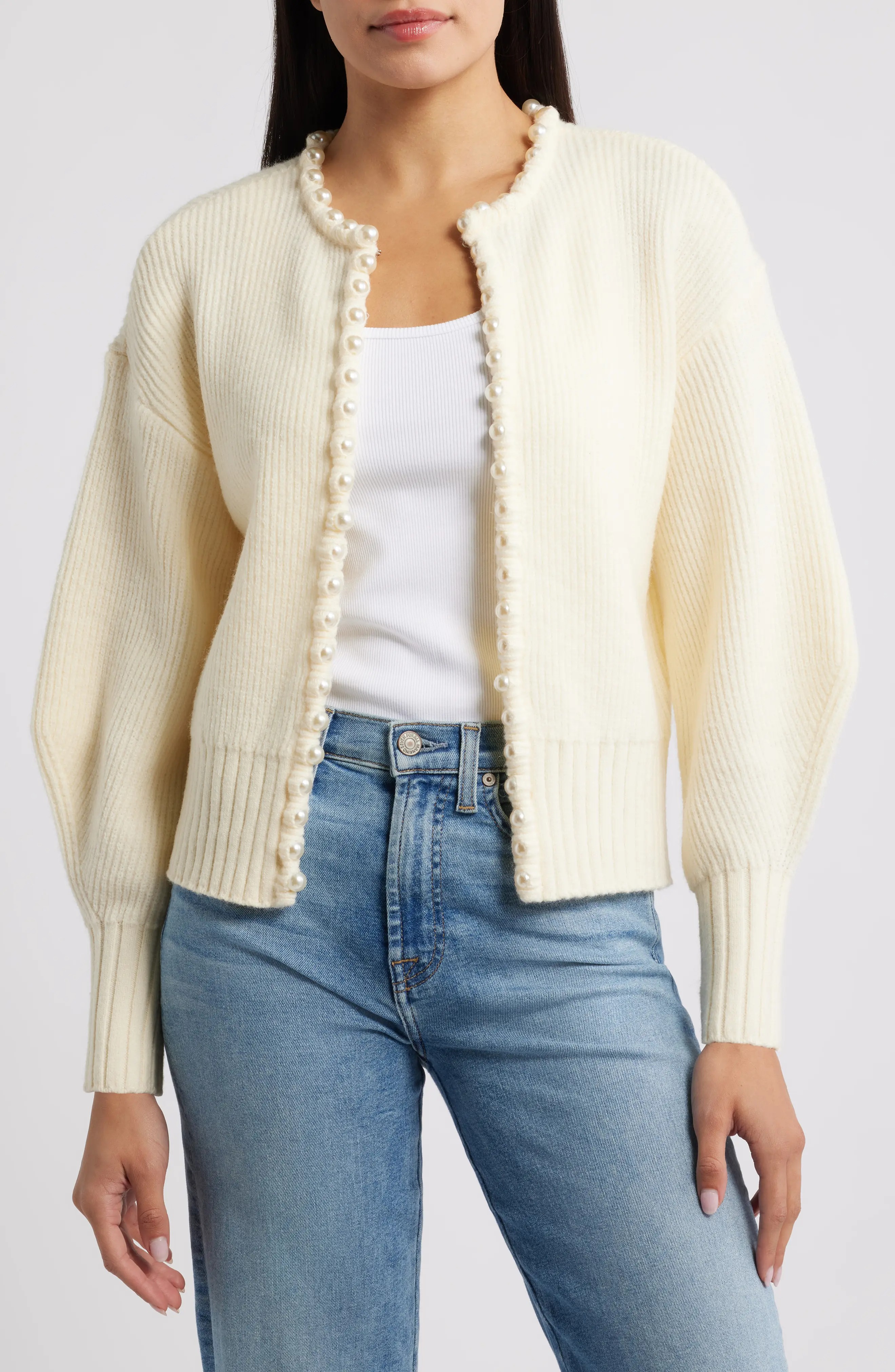Wit & Wisdom, Faux Pearl Trim Cardigan