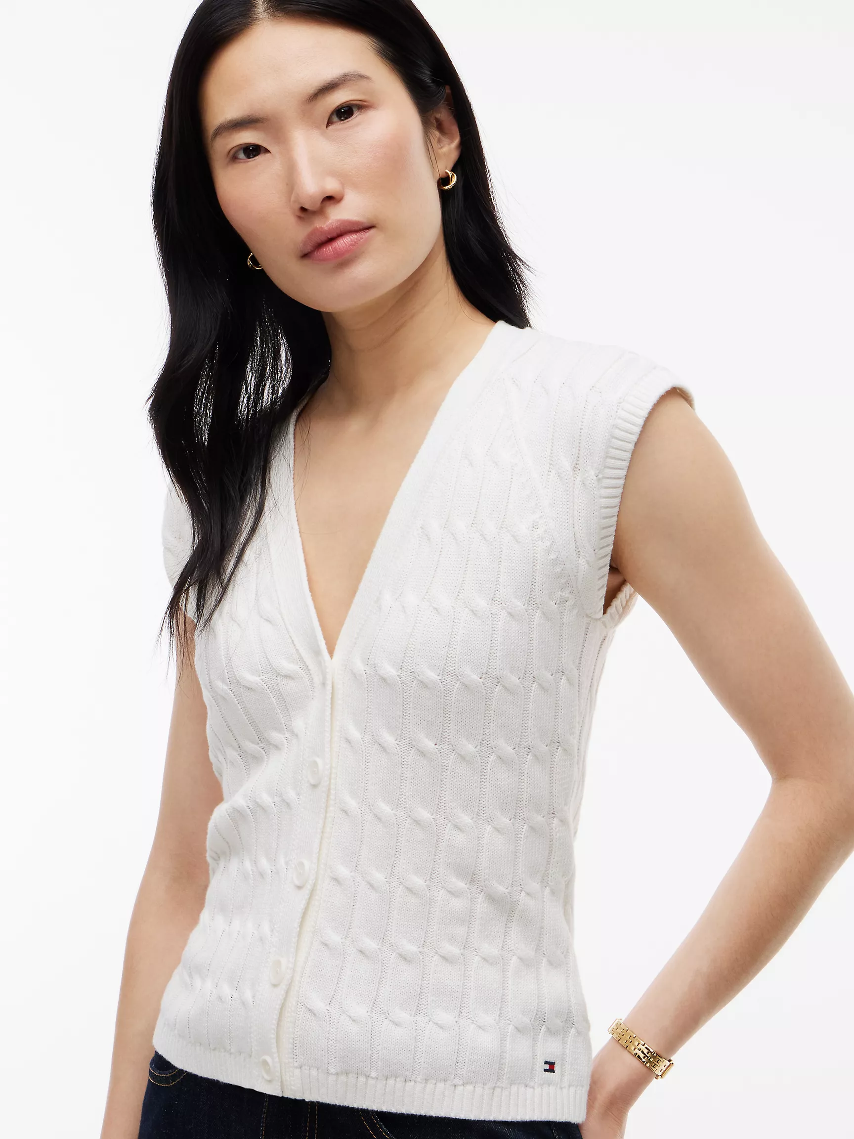 Tommy Hilfiger, Slim Fit Cable Knit Cardigan Vest