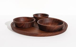 Indian wood tray with three bowls
