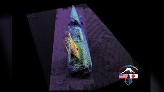 Sonar scans show the wreck is broken in two parts on the seafloor. This scan shows the submarine's conning tower and bow section.
