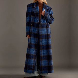 Double-Breasted Wool Check Maxi Coat