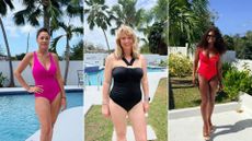 3 women testing the best tummy control swimsuits 