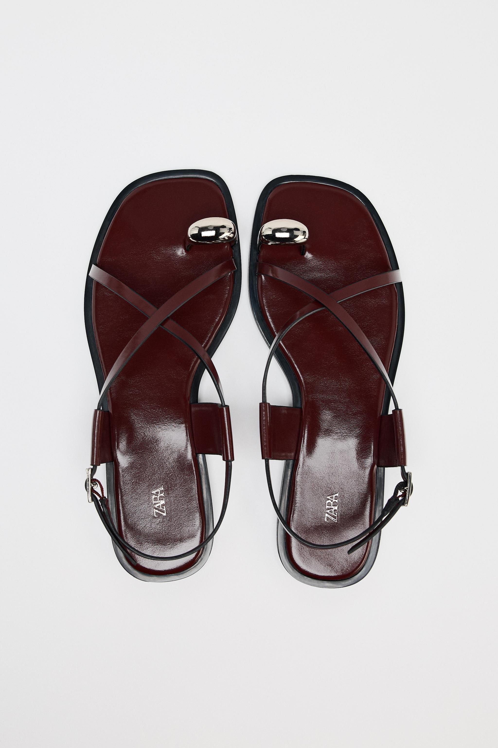 Strappy Flat Slider Sandals With Metal Embellishment