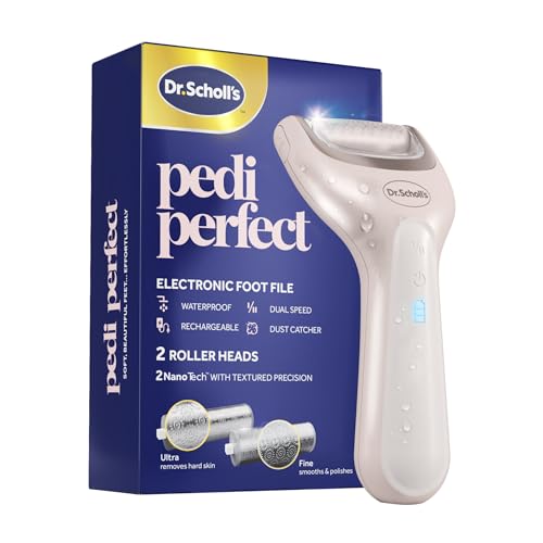 Dr. Scholl's Pedi Perfect Electric Foot Callus Remover, Waterproof, Rechargeable With X2 Roller Heads, Removes Hard Skin for Soft Beautiful Feet, 90 Minute Run Time, Dust Catcher, Pedicure Tools