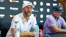 Dustin Johnson speaks at a press conference