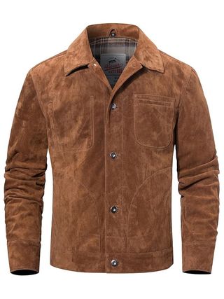 FLAVOR, Flavor Men's Suede Leather Jacket Trucker Coat. (medium, Brown)