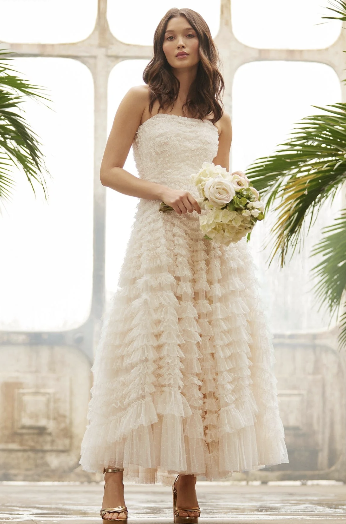 Needle & Thread, Hattie Ruffle Strapless Ankle Gown