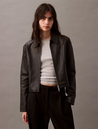 Calvin Klein Refined Leather Biker Jacket