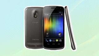 Samsung Galaxy Nexus against colorful background.