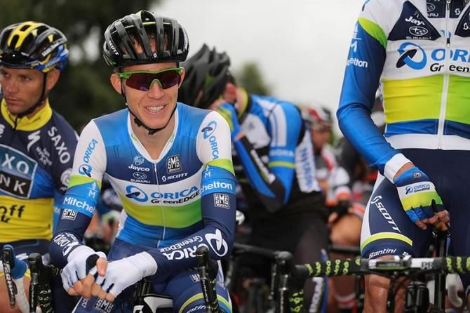 Cameron Meyer (Orica GreenEdge) looked in good spirits on the start line