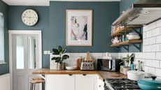 organized blue kitchen