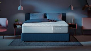Best casper mattress deals and sales: The Casper Nova Hybrid Snow Mattress pictured against a deep blue wall