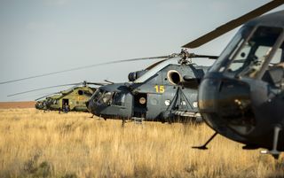 Russian Search and Rescue MI-8 Helicopters at Soyuz Landing Site