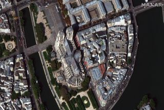 DigitalGlobe's WorldView-2 satellite captured this image of the Notre Dame Cathedral Sept. 2, 2018.