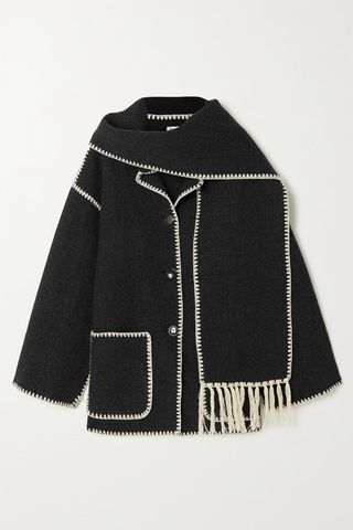 toteme dark grey scarf coat with cream stitching