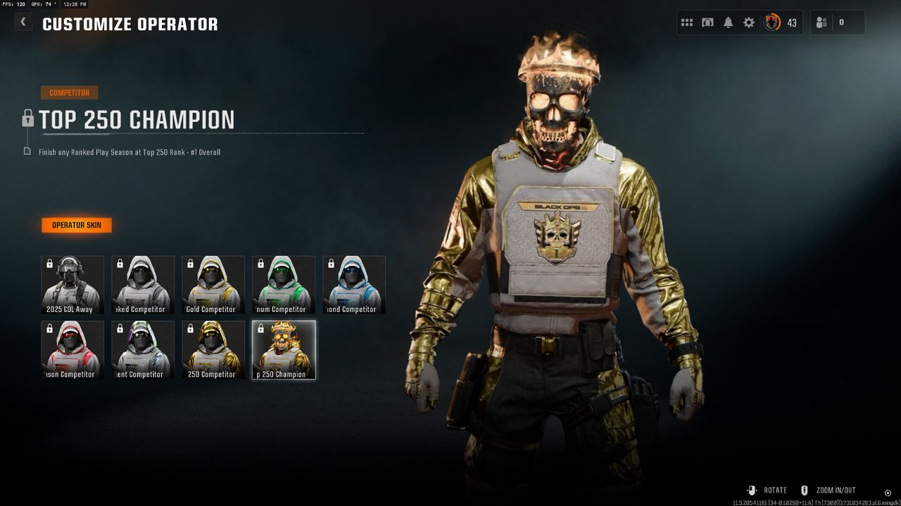The operator rewards available in ranked play in Call of Duty: Black Ops 6