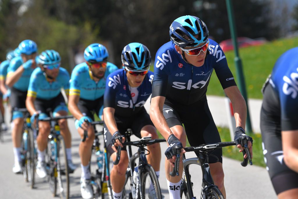 Chris Froome (Team Sky) in action at the Tour of the Alps.