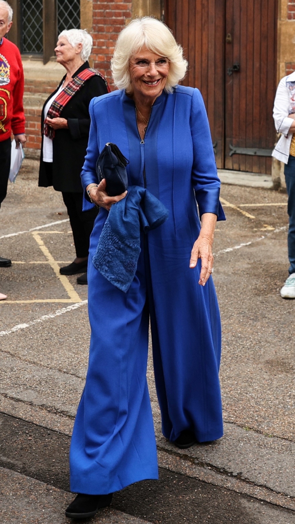 Queen Camilla arrives to attend a reception for the inaugural Queen's Reading Room Literary Festival at Hampton Court Palace on June 11, 2023
