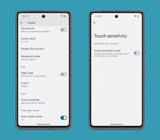 New touch sensitivity section under display settings on a pixel phone