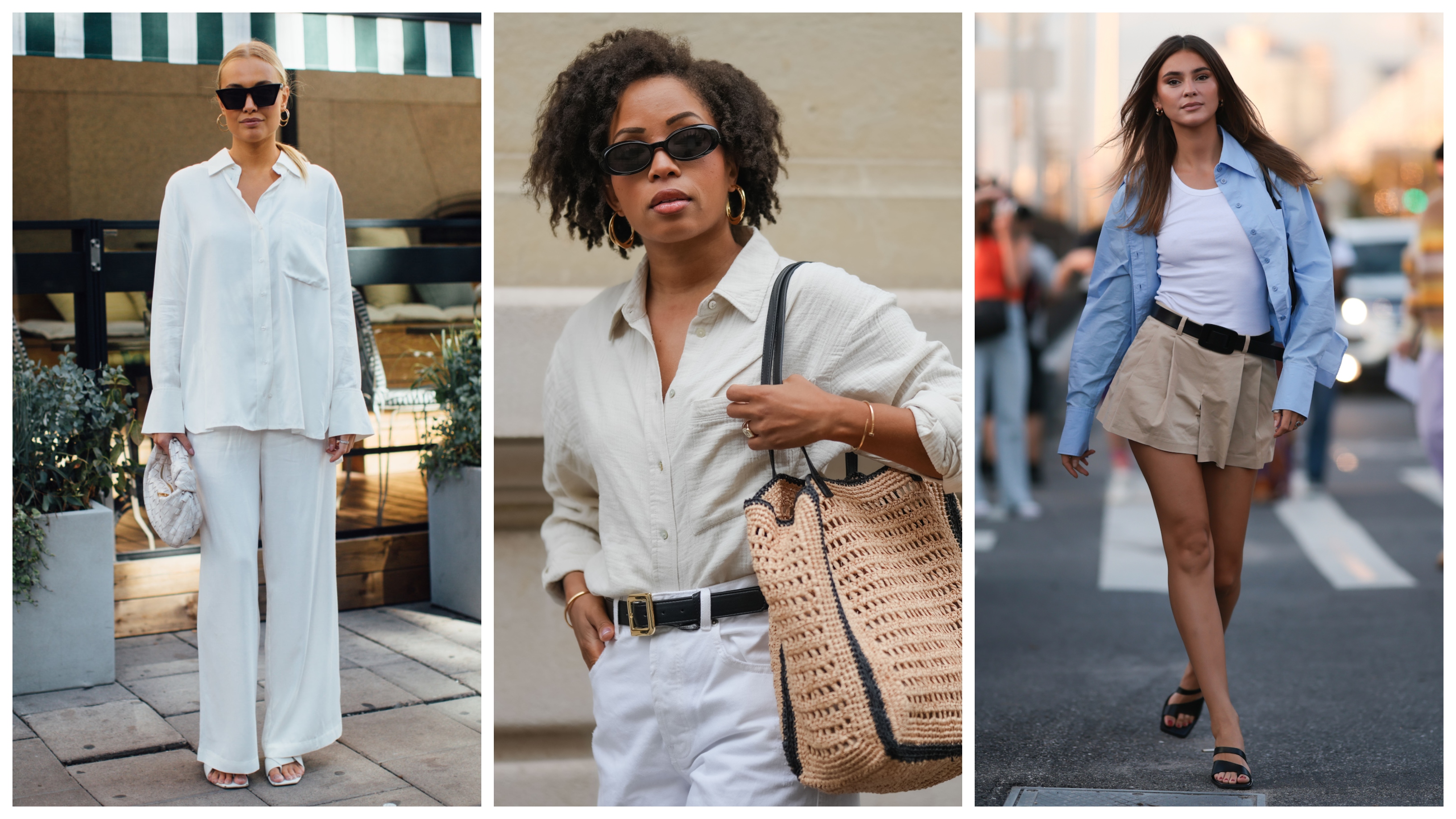 collage of women wearing minimalist capsule wardrobe summer essentials