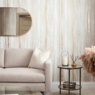 I Love Wallpaper Zurich Metallic Wallpaper Cool Grey with Metallic Gold in a living room