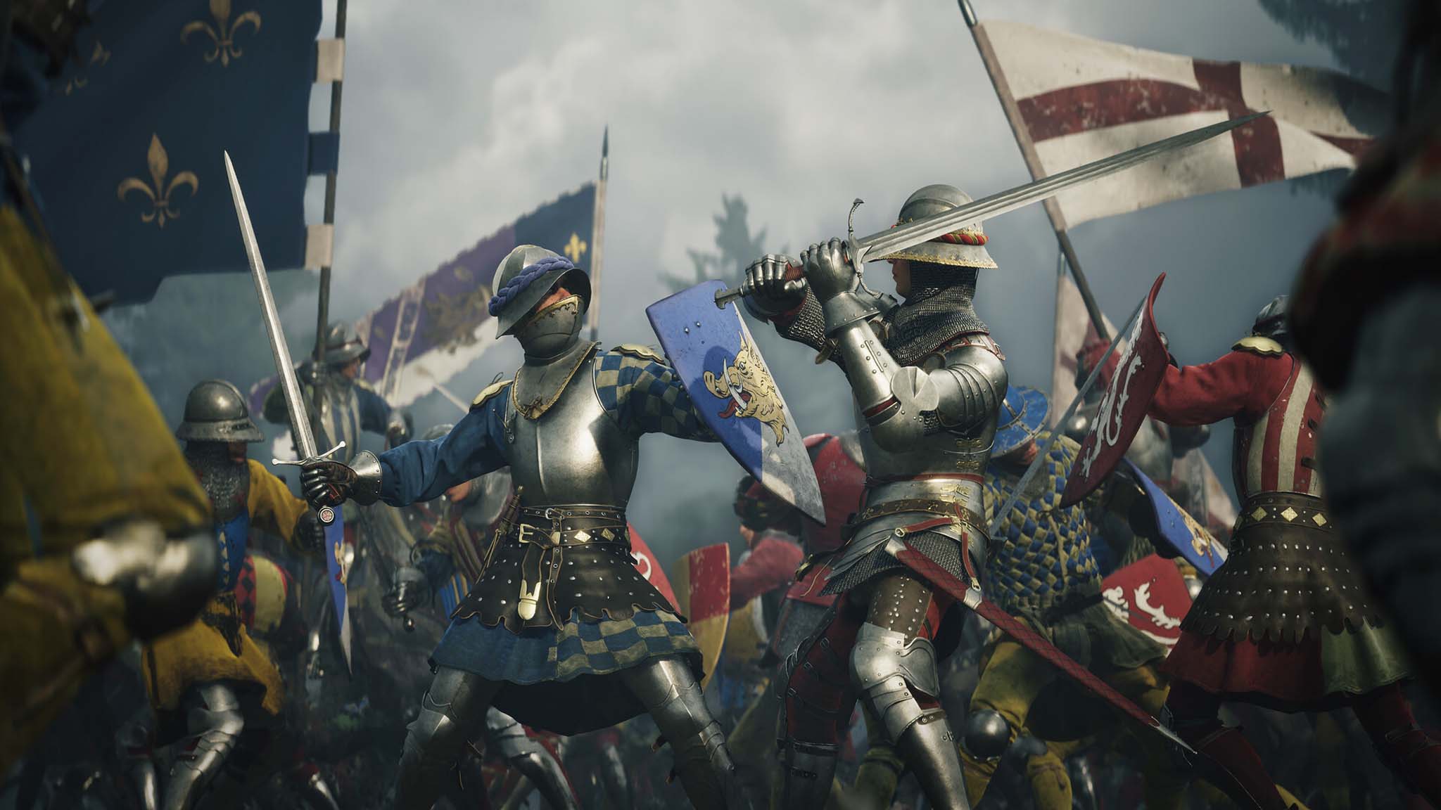 Screenshot from Chronicles: Medieval showing armored sword fight.