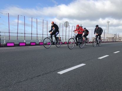 Riders in the NK Tegenwindfietsen, or Dutch Headwind Championships