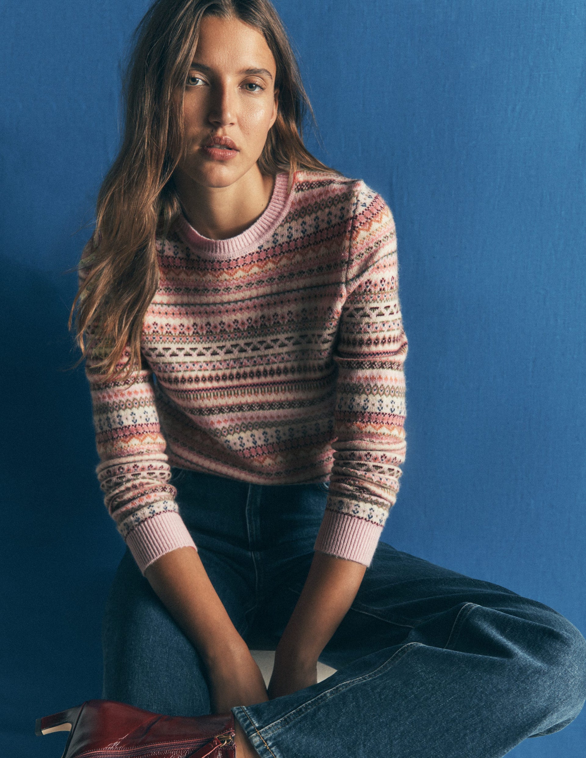 Edie Fair Isle Sweater-Pink All Over Fair Isle