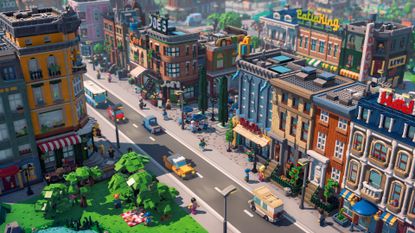 A bustling street in Lego Skylines