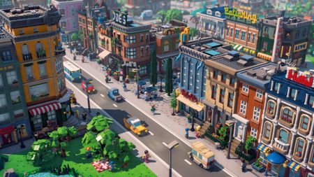 A bustling street in Lego Skylines