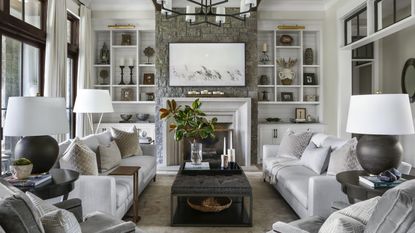 neutral living room in modern farmhouse style
