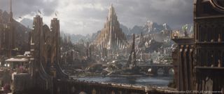 Whiskytree VFX; a golden city VFX shot from Thor Ragnarok
