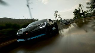 Forza Horizon 5 fastest cars Bugatti Chiron racing other cars in the rain