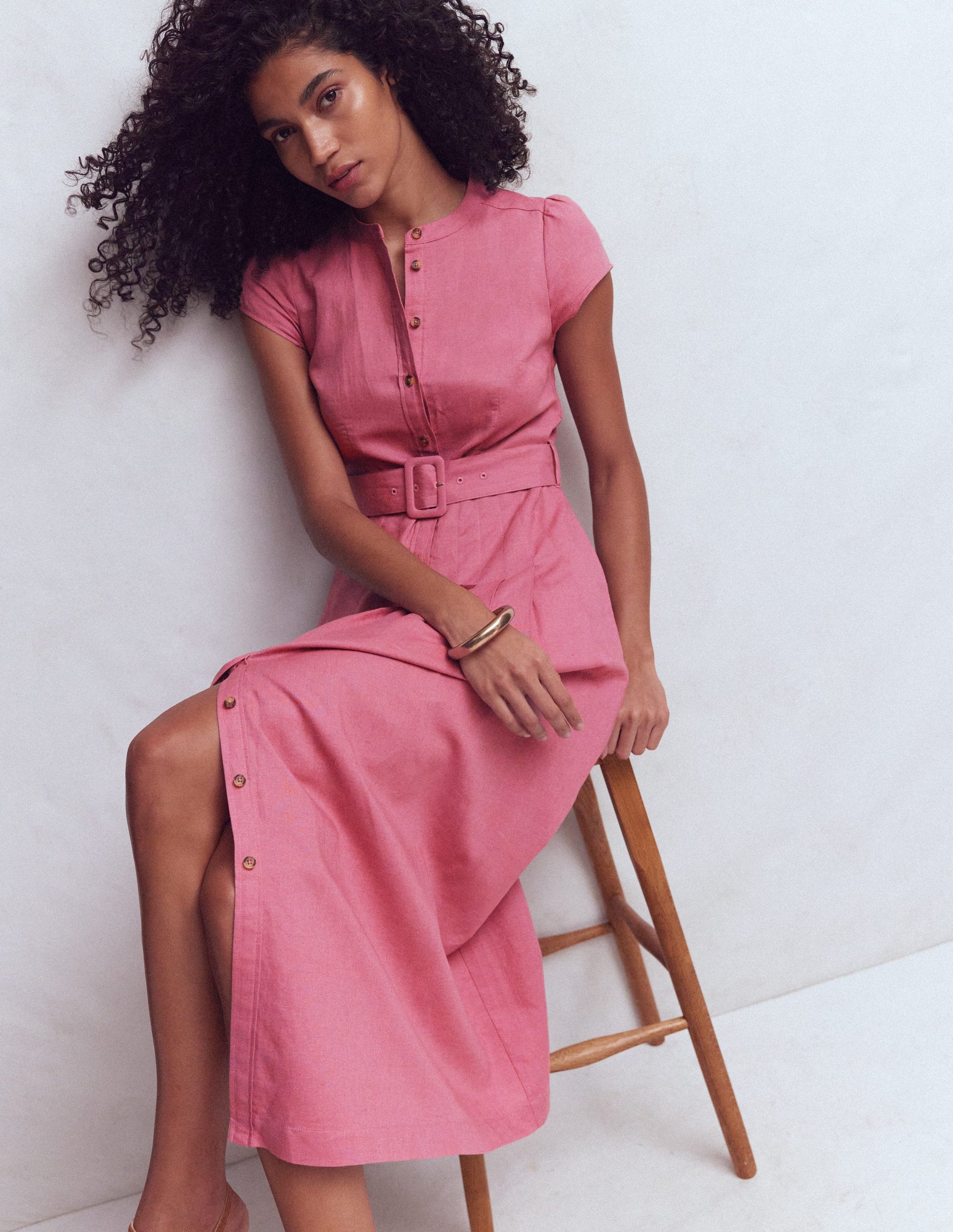 Arabella Linen Blend Dress-Pink Heather