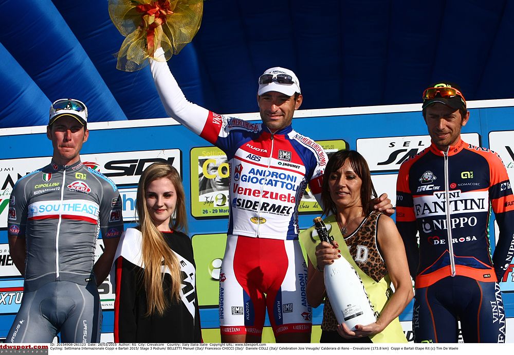 Francesco Chicchi (Androni-Giocattoli) on the stage 3 podium