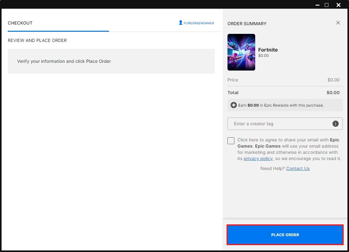 Epic Games place order
