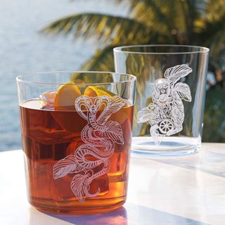 Monkey and Cobra Double Old-Fashioned Glasses Set of 2