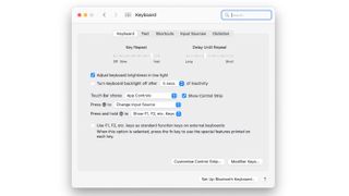 MacBook keyboard settings screen