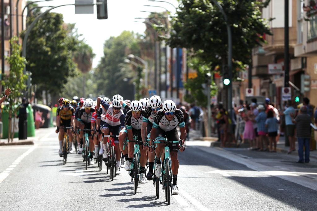 ALTO DE LA MONTAA DE CULLERA SPAIN AUGUST 19 LR Robert Stannard of Australia and Andrey Zeits of Kazahkstan and Team BikeExchange lead The Peloton during the 76th Tour of Spain 2021 Stage 6 a 1583km stage from Requena to Alto de la Montaa de Cullera 184m lavuelta LaVuelta21 on August 19 2021 in Alto de la Montaa de Cullera Spain Photo by Gonzalo Arroyo MorenoGetty Images