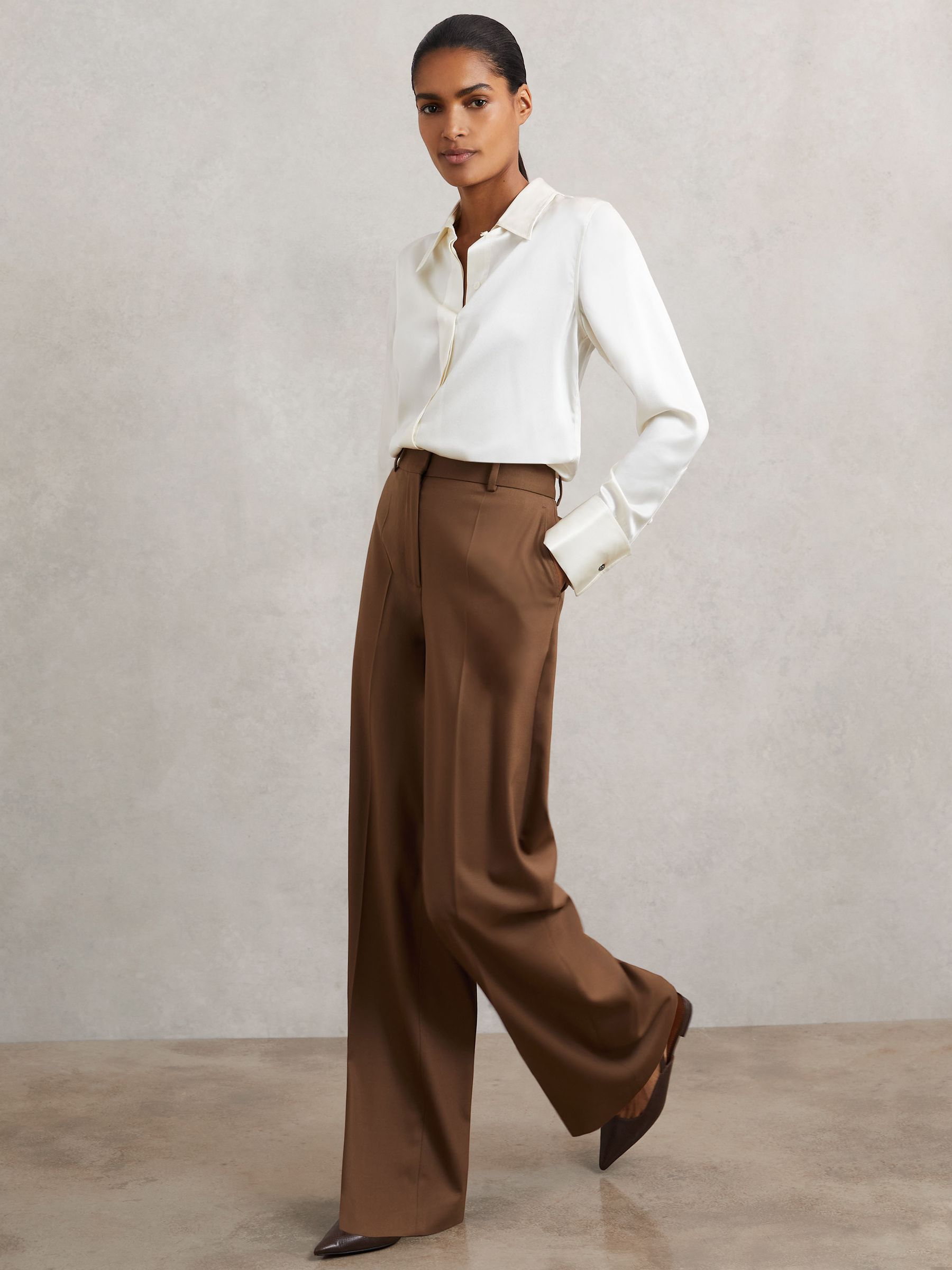 Petite Wool-Blend Wide-Leg Suit Trousers in Tan