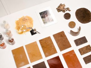 Art Material samples displayed in a grid photographed on a white surface