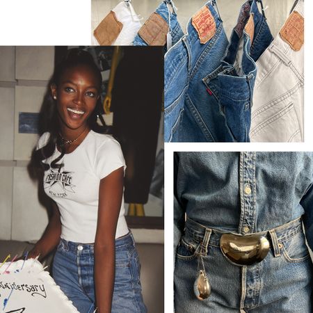 A collage featuring celebrities, models, and tastemakers wearing Levi's 501 jeans.